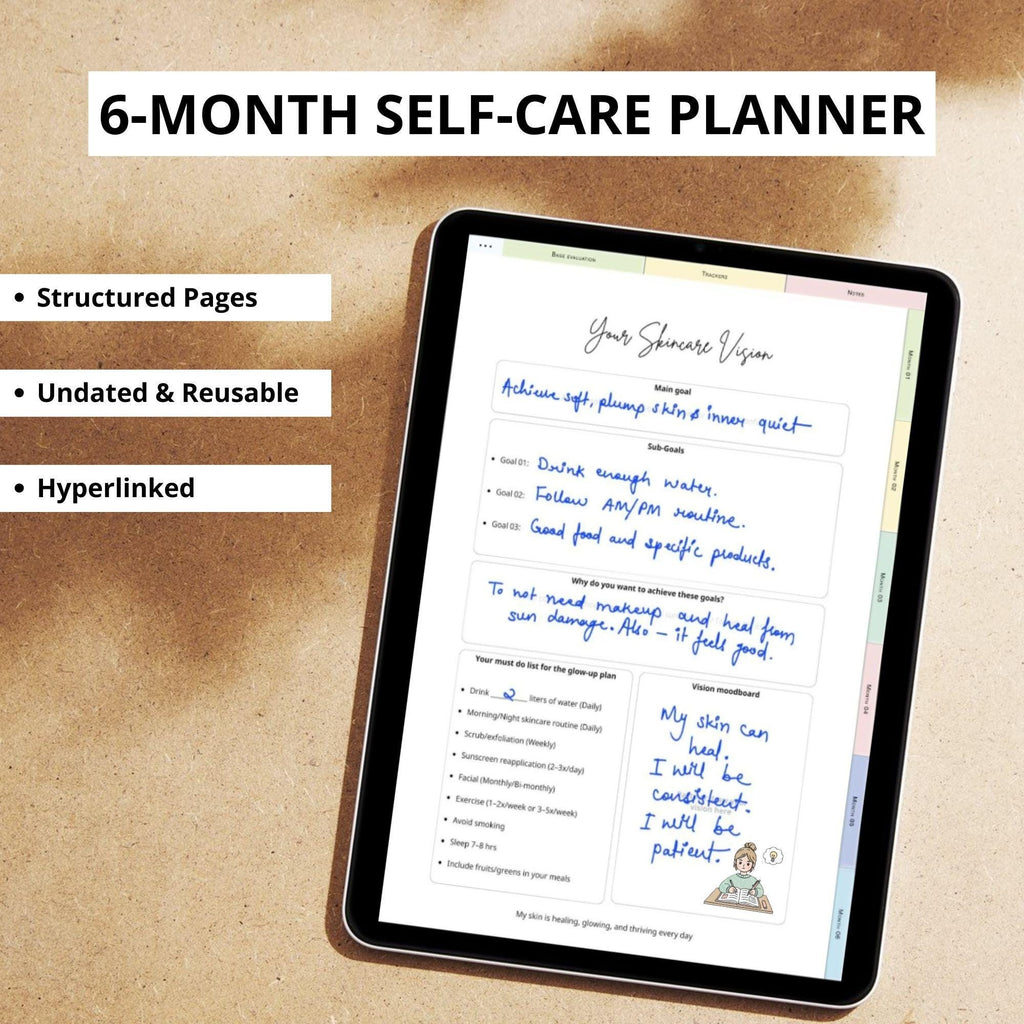 6 Month Undated Self Care Planner for iPad | Digital Skincare & Wellness Planner | GoodNotes Notebook