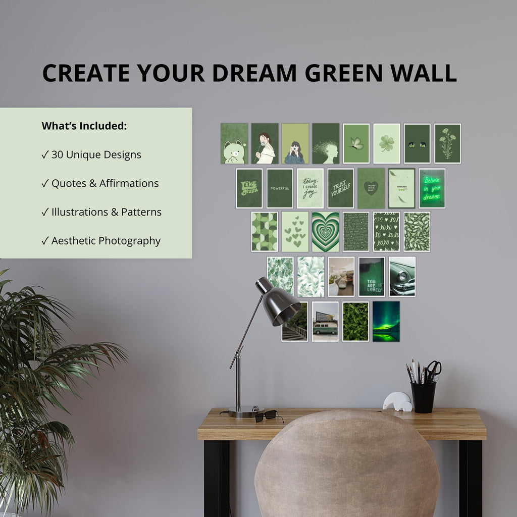 Green Mood: 30 Aesthetic Printable Cards | Motivation & Inspiration Deck | 4x6 Journal Cards (Digital Download)