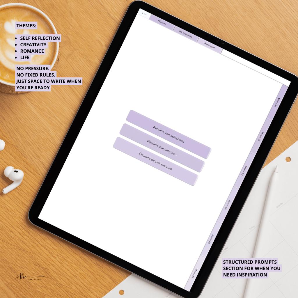 Undated Digital Writing Journal | Prompts, Free-Writing (PDF Pattern)
