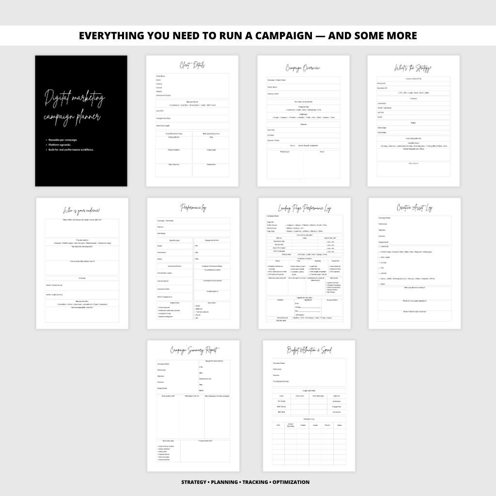 Digital Marketing Campaign Planner | Ads, Content Strategy, KPI Tracker (Reusable | Print-ready | Digital Download)