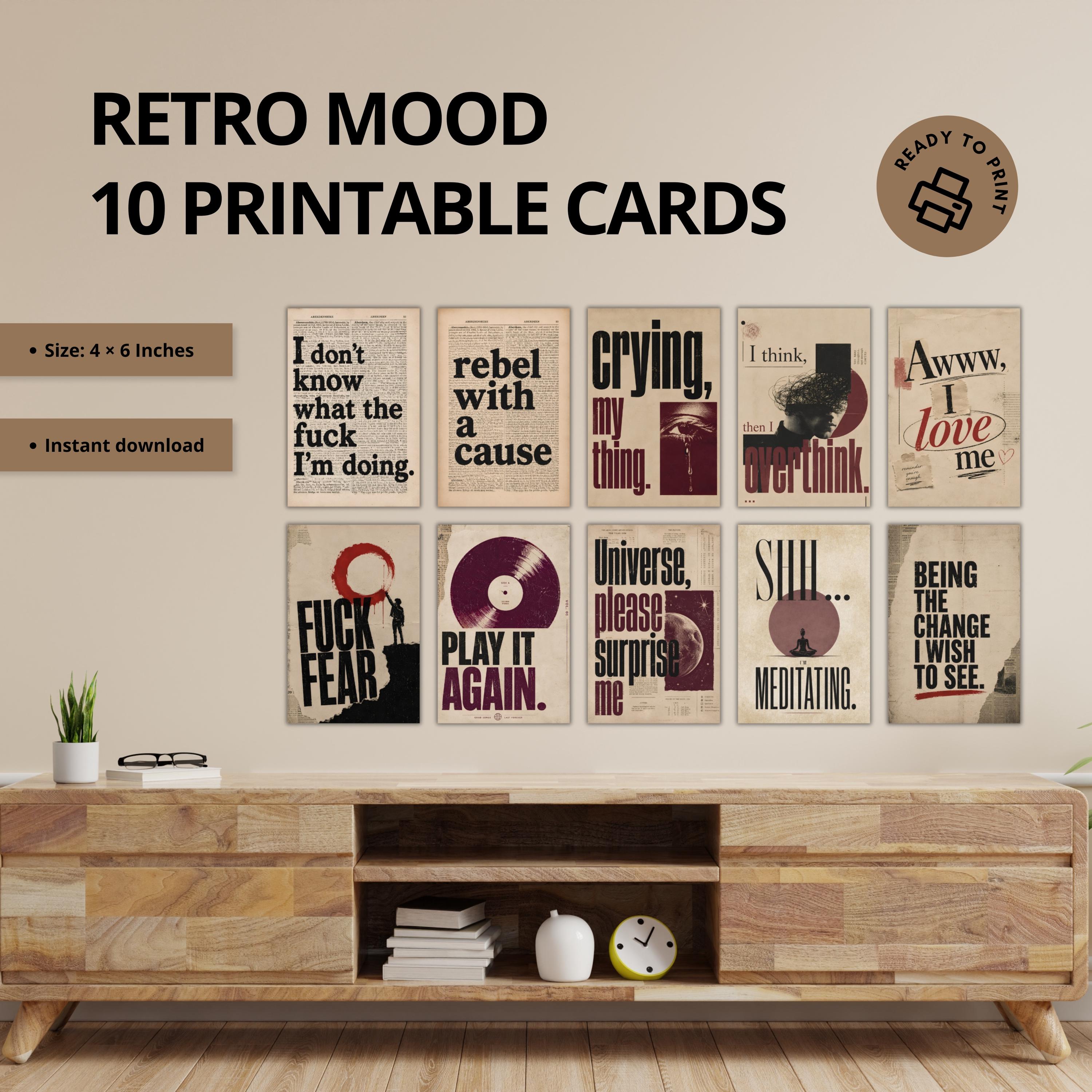 Retro Mood Quote Cards: Vintage Editorial 4x6 Printable Set (Digital Download)