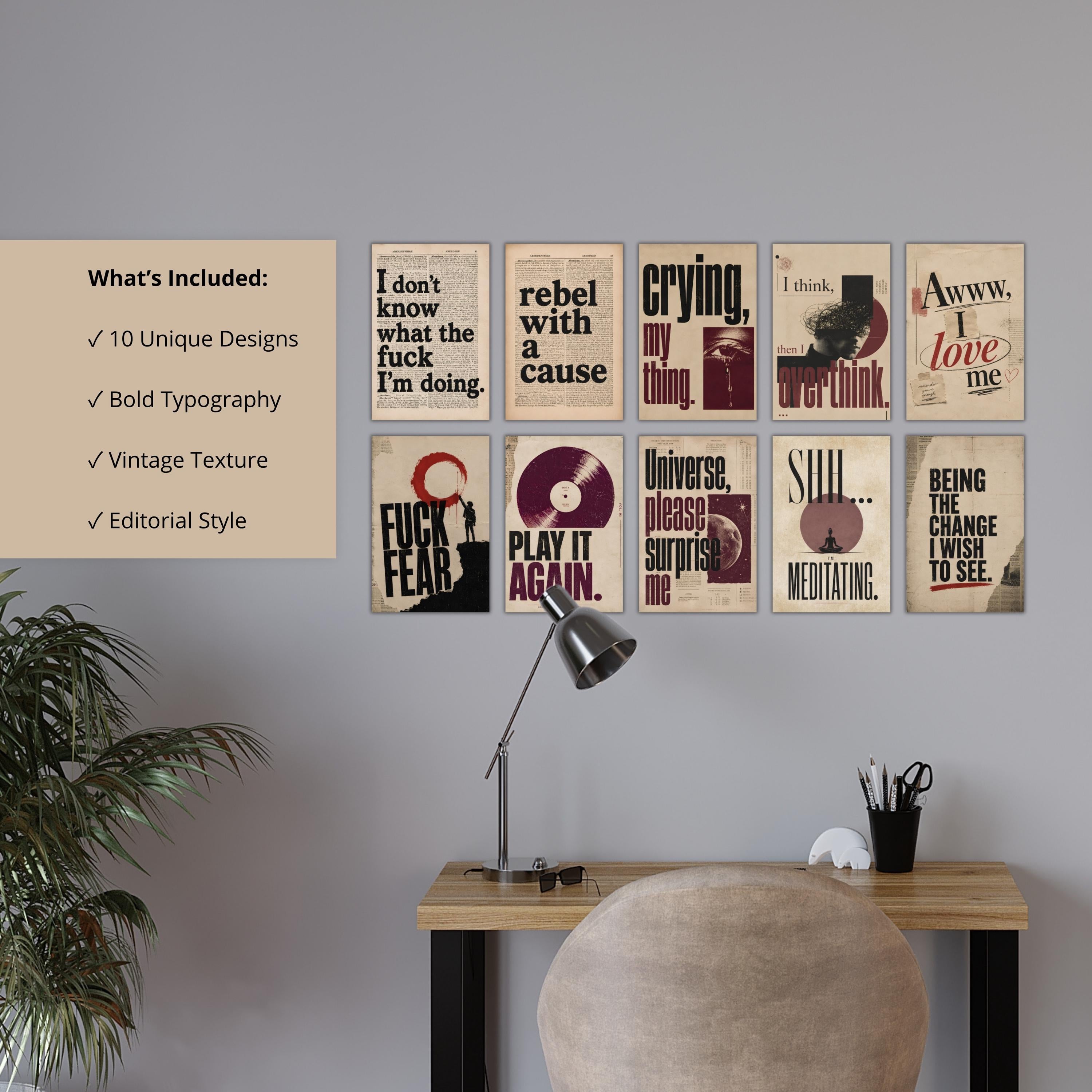 Retro Mood Quote Cards: Vintage Editorial 4x6 Printable Set (Digital Download)