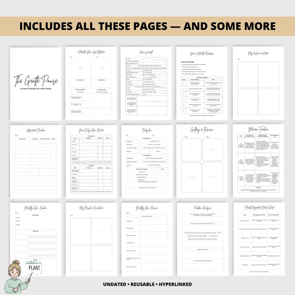 6 Month Undated Self Care Planner for iPad | Digital Skincare & Wellness Planner | GoodNotes Notebook