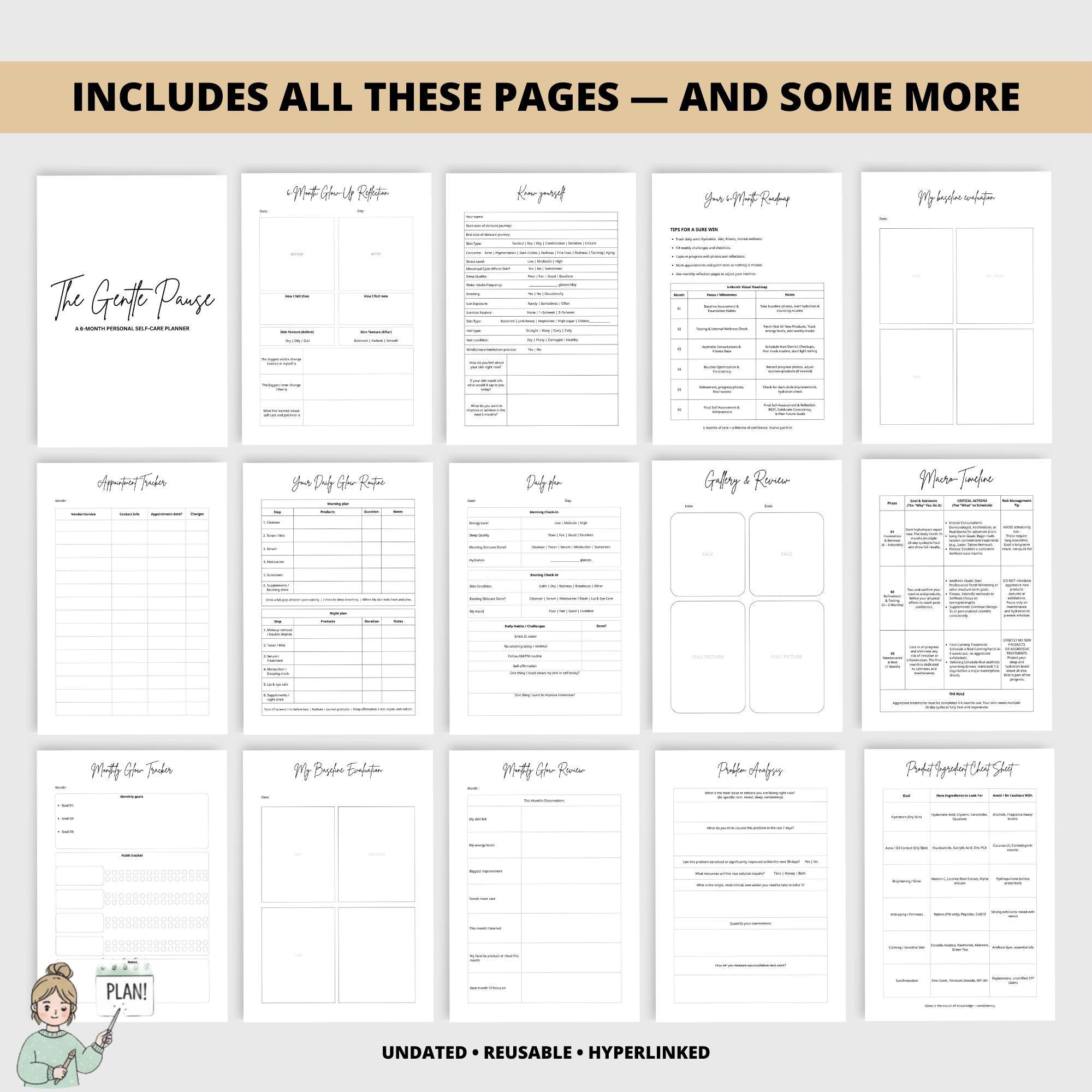 6 Month Undated Self Care Planner for iPad | Digital Skincare & Wellness Planner | GoodNotes Notebook