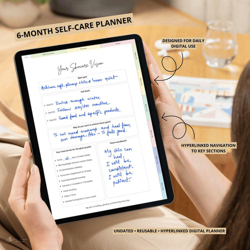 6 Month Undated Self Care Planner for iPad | Digital Skincare & Wellness Planner | GoodNotes Notebook