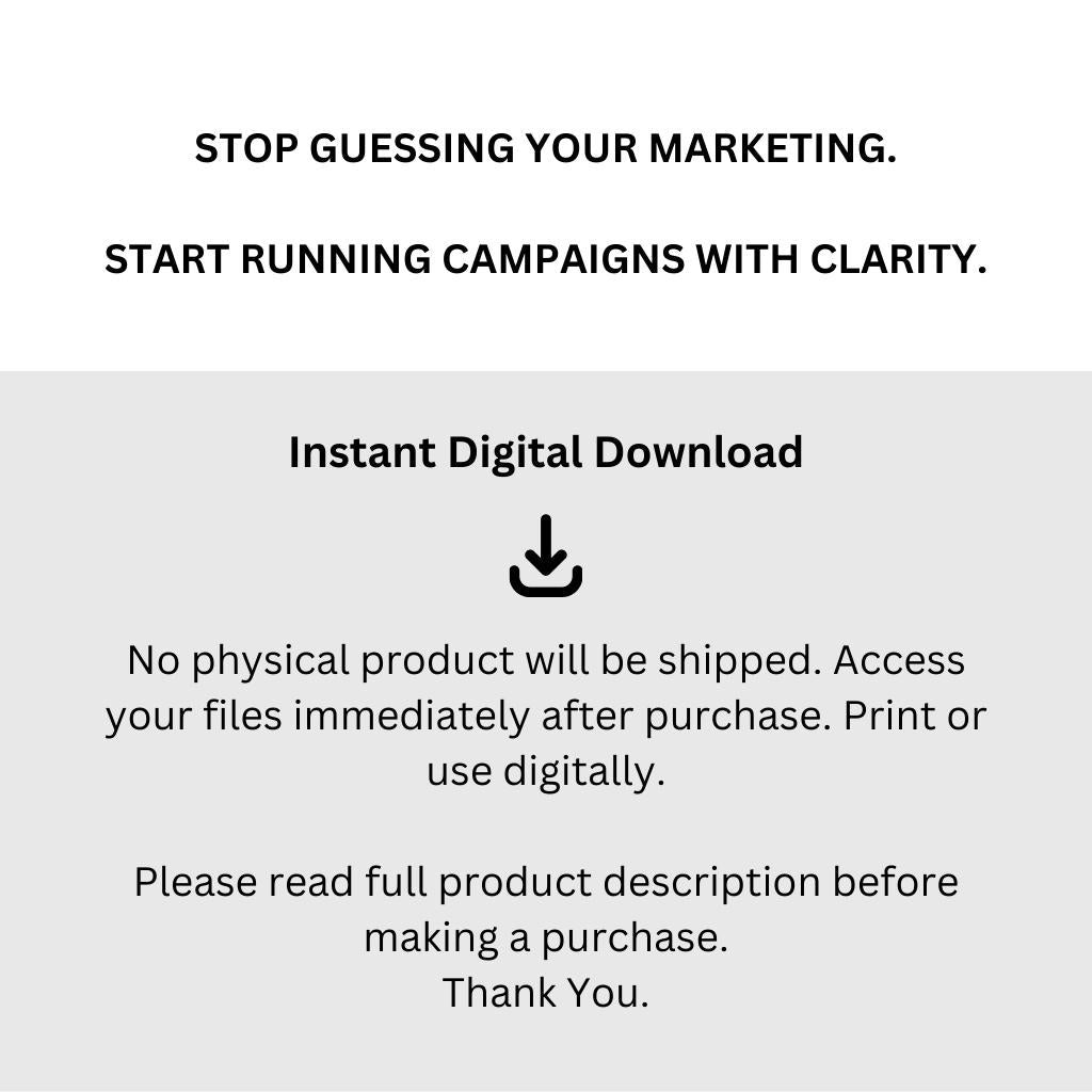 Digital Marketing Campaign Planner | Ads, Content Strategy, KPI Tracker (Reusable | Print-ready | Digital Download)