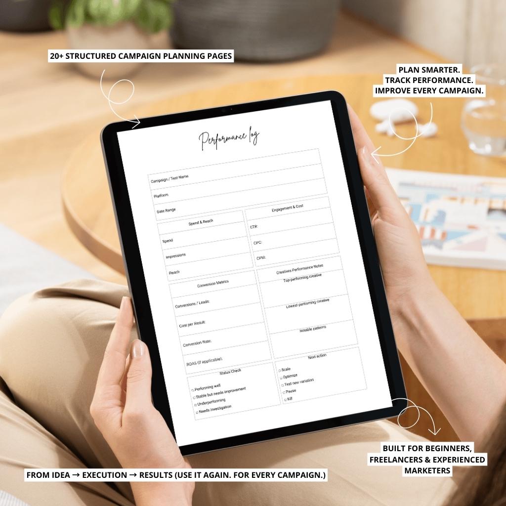 Digital Marketing Campaign Planner | Ads, Content Strategy, KPI Tracker (Reusable | Print-ready | Digital Download)